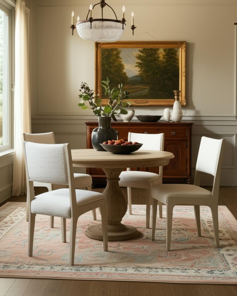 Five Piece Natural Round Solid Wood Dining Set with Four Chairs  Warm Home View
