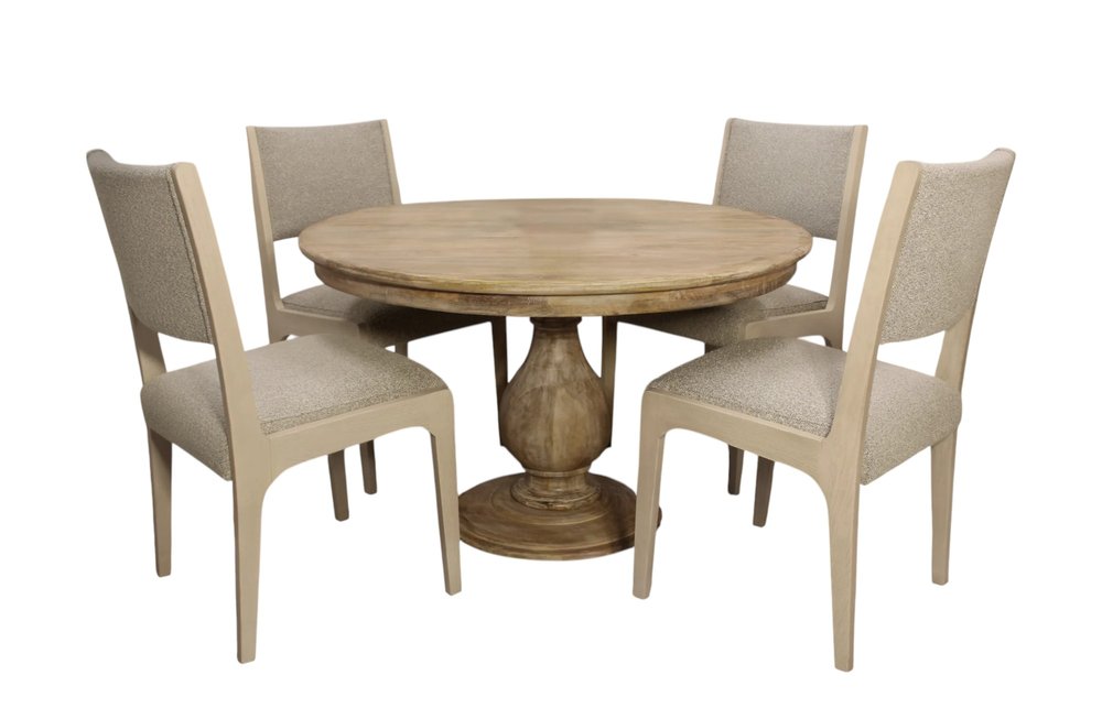Five Piece Natural Round Solid Wood Dining Set with Four Chairs  Warm Home View