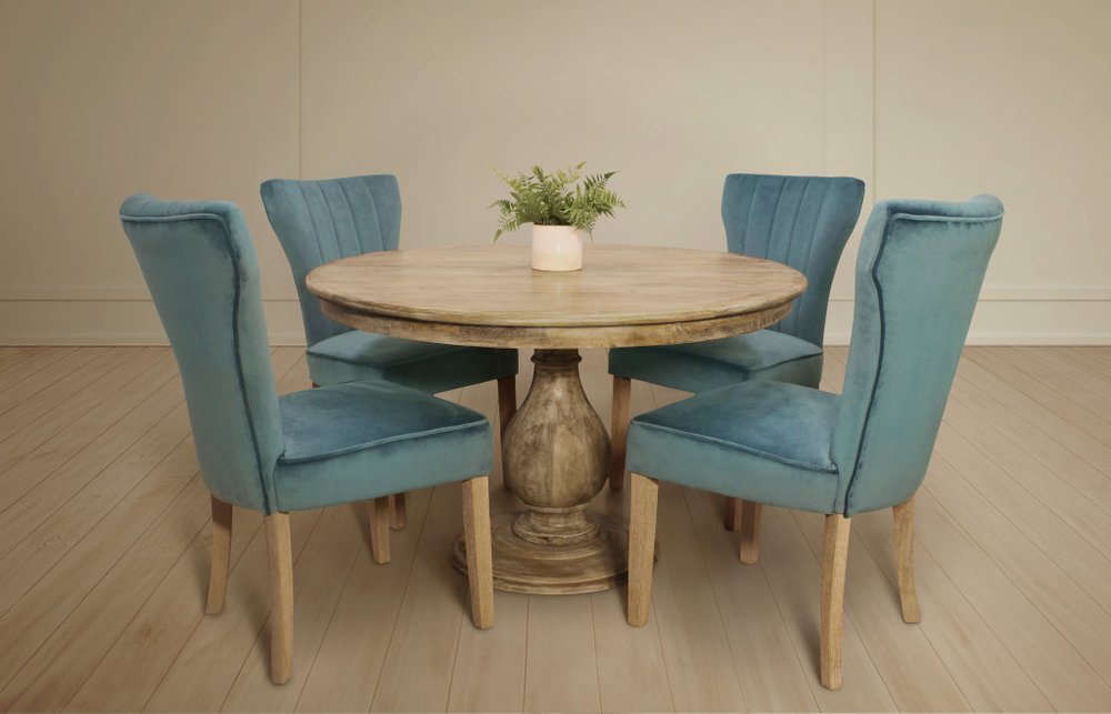 Five Piece Natural Round Solid Wood Dining Set with Four Chairs  Warm Home View