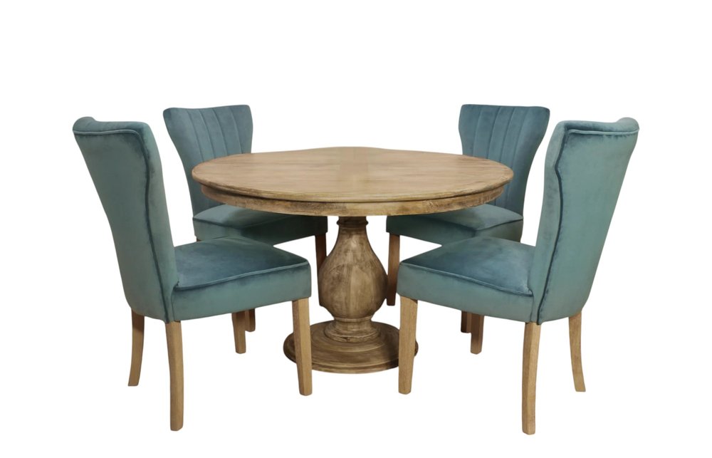Five Piece Natural Round Solid Wood Dining Set with Four Chairs  Warm Home View