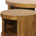 Set of Two Walnut Solid Wood Round Distressed Solid Nested Coffee Tables  Warm Home View