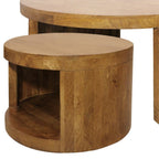 Set of Two Walnut Solid Wood Round Distressed Solid Nested Coffee Tables  Warm Home View