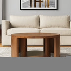 Set of Two Walnut Solid Wood Round Distressed Solid Nested Coffee Tables  Warm Home View
