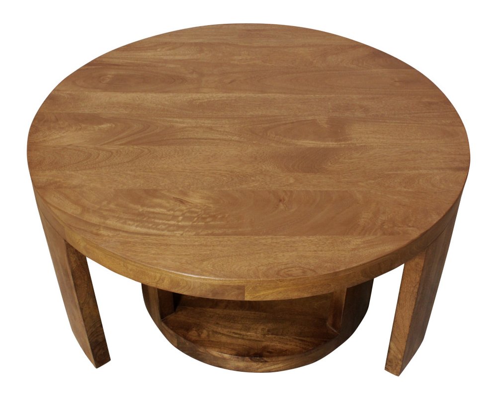 Set of Two Walnut Solid Wood Round Distressed Solid Nested Coffee Tables  Warm Home View