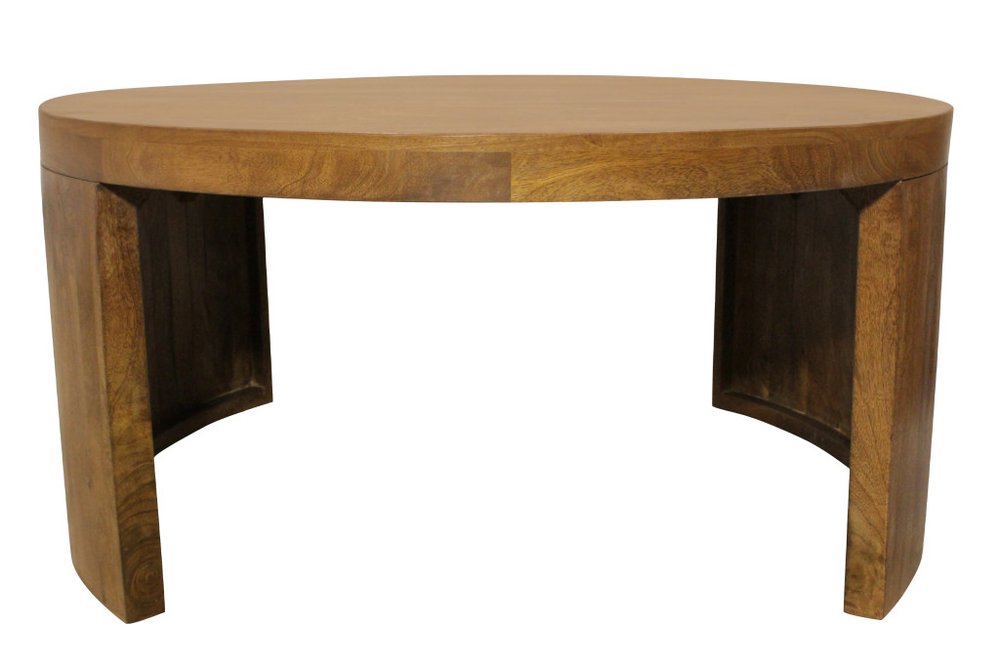 Set of Two Walnut Solid Wood Round Distressed Solid Nested Coffee Tables  Warm Home View