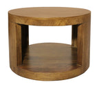 Set of Two Walnut Solid Wood Round Distressed Solid Nested Coffee Tables  Warm Home View