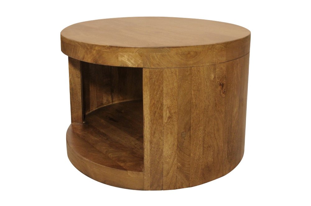 Set of Two Walnut Solid Wood Round Distressed Solid Nested Coffee Tables  Warm Home View