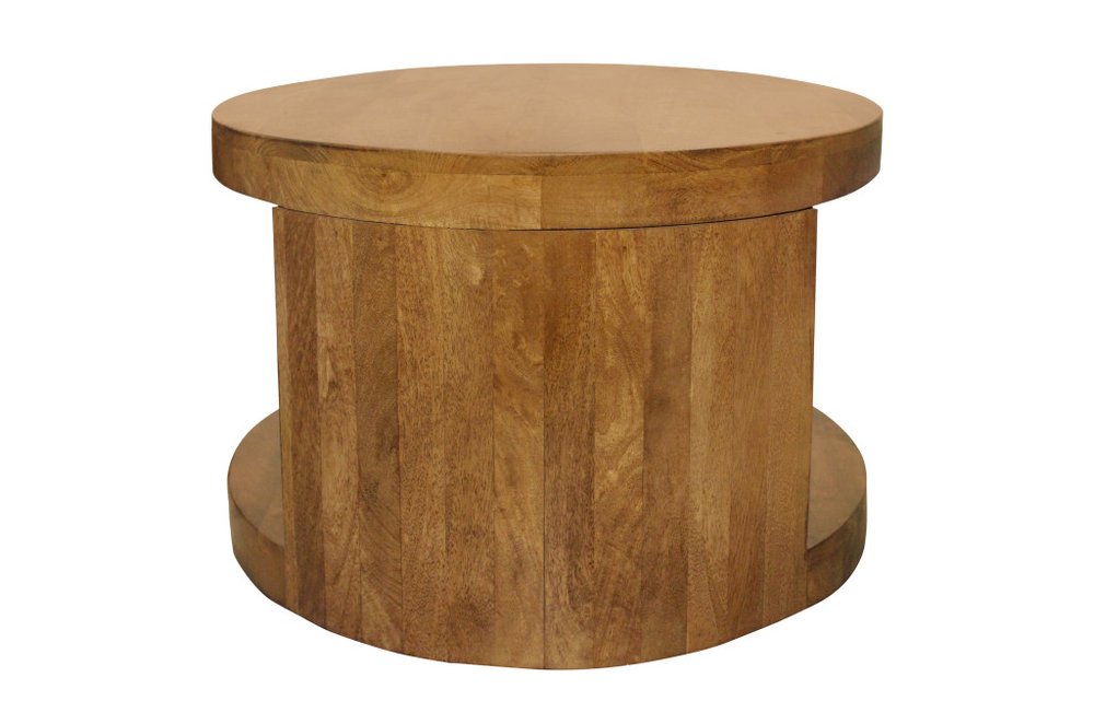 Set of Two Walnut Solid Wood Round Distressed Solid Nested Coffee Tables  Warm Home View