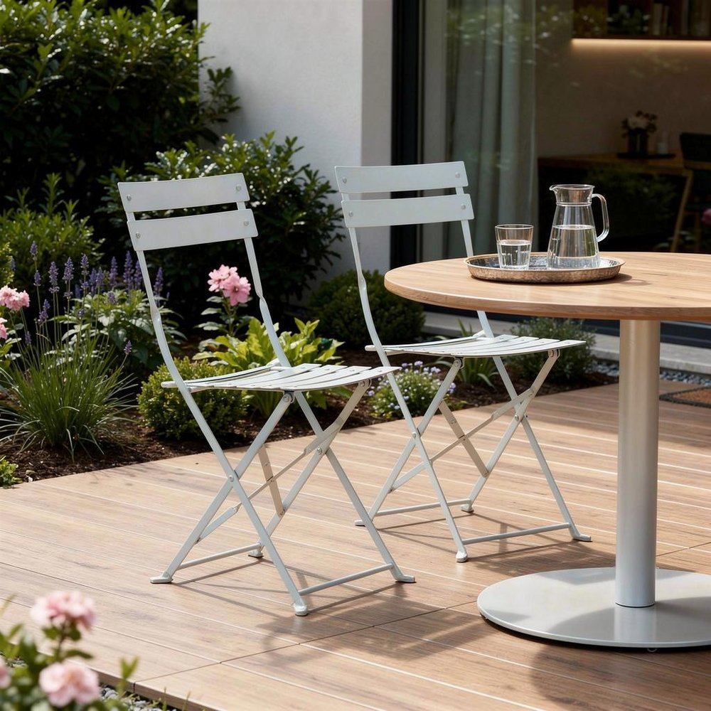 Set of Two White Aluminum Outdoor Folding Dining Chairs  Warm Home View
