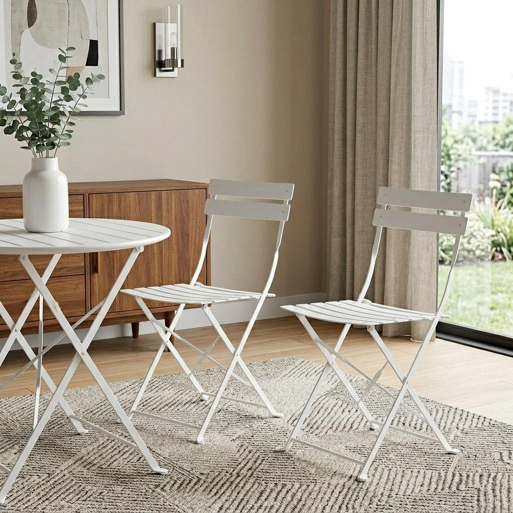 Set of Two White Aluminum Outdoor Folding Dining Chairs  Warm Home View