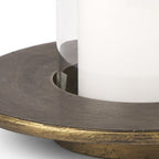 Set of Two Gold Distressed Geometric Metal Tabletop Hurricane Candle Holders  Warm Home View