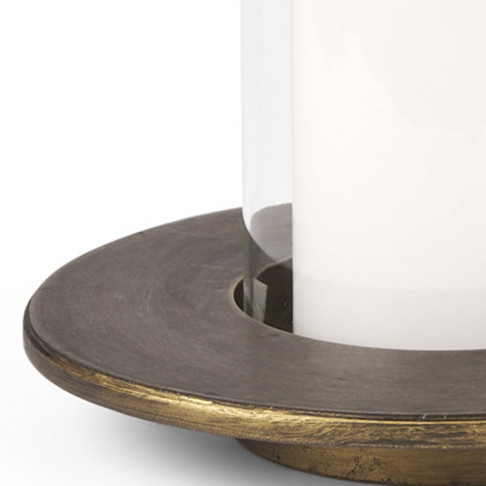 Set of Two Gold Distressed Geometric Metal Tabletop Hurricane Candle Holders  Warm Home View