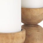 Set of Two Brown Distressed Geometric Solid Wood Tabletop Pillar Candle Holders  Warm Home View