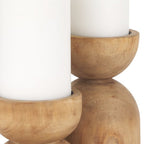 Set of Two Brown Distressed Geometric Solid Wood Tabletop Pillar Candle Holders  Warm Home View