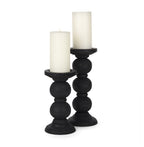 Set of Two Black Wood Abstract Tabletop Candle Holders  Warm Home View