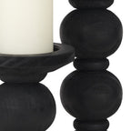 Set of Two Black Wood Abstract Tabletop Candle Holders  Warm Home View