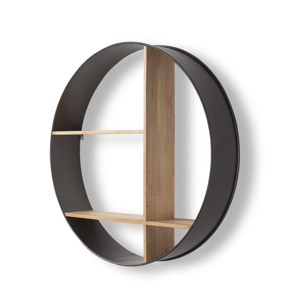 36" Black And Brown Metal And Wood Circular Multi Tier Shelf  Warm Home View