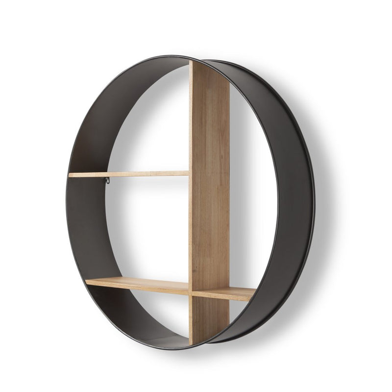 36" Black And Brown Metal And Wood Circular Multi Tier Shelf  Warm Home View