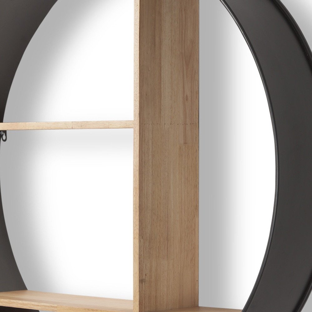 36" Black And Brown Metal And Wood Circular Multi Tier Shelf  Warm Home View