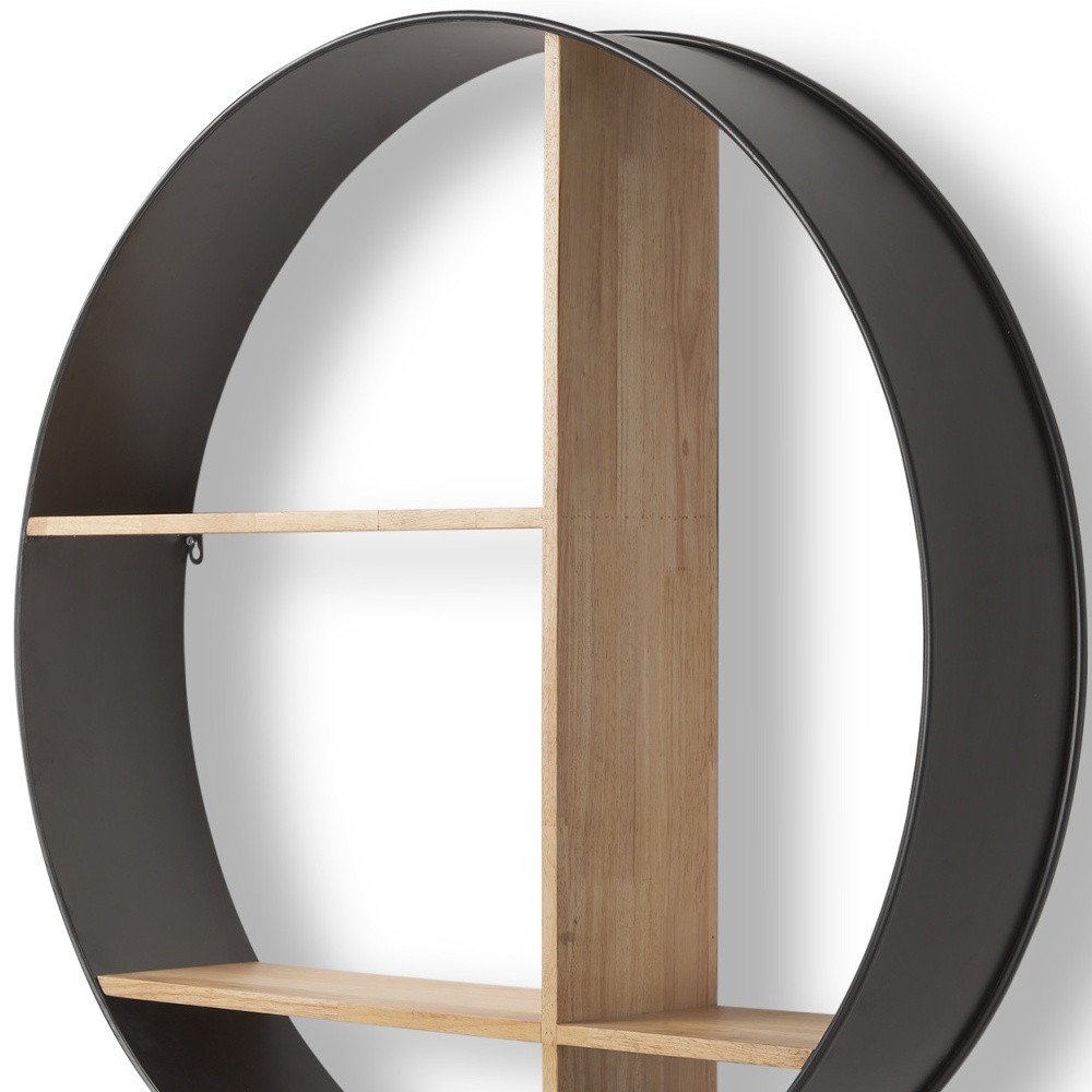 36" Black And Brown Metal And Wood Circular Multi Tier Shelf  Warm Home View