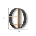 36" Black And Brown Metal And Wood Circular Multi Tier Shelf  Warm Home View