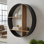 36" Black And Brown Metal And Wood Circular Multi Tier Shelf  Warm Home View