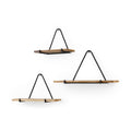 Set Of Three Black And Brown Metal And Solid Wood Triangle Wall Mounted Accent Shelves  Warm Home View