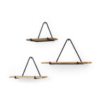 Set Of Three Black And Brown Metal And Solid Wood Triangle Wall Mounted Accent Shelves  Warm Home View