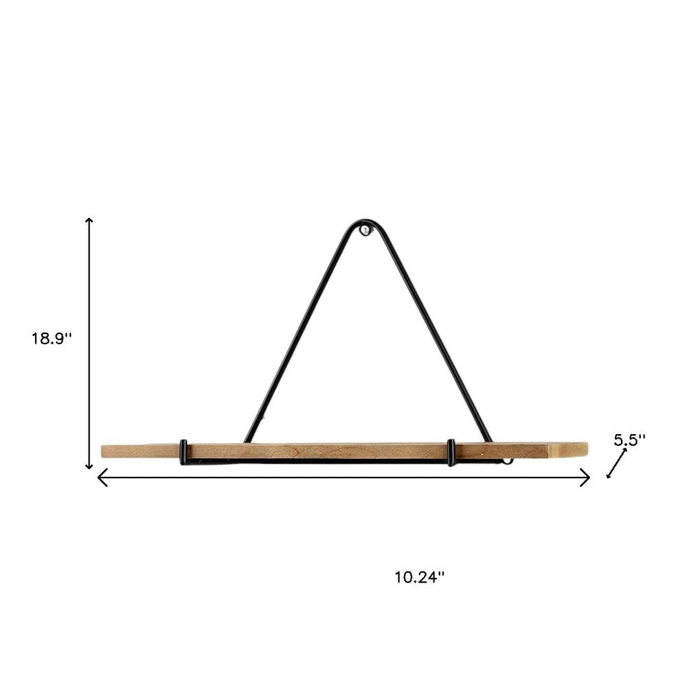 Set Of Three Black And Brown Metal And Solid Wood Triangle Wall Mounted Accent Shelves  Warm Home View