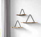 Set Of Three Black And Brown Metal And Solid Wood Triangle Wall Mounted Accent Shelves  Warm Home View