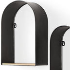Set Of Three Black And Brown Metal And Solid Wood Arched Wall Mounted Accent Shelf  Warm Home View