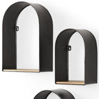 Set Of Three Black And Brown Metal And Solid Wood Arched Wall Mounted Accent Shelf  Warm Home View