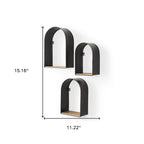 Set Of Three Black And Brown Metal And Solid Wood Arched Wall Mounted Accent Shelf  Warm Home View