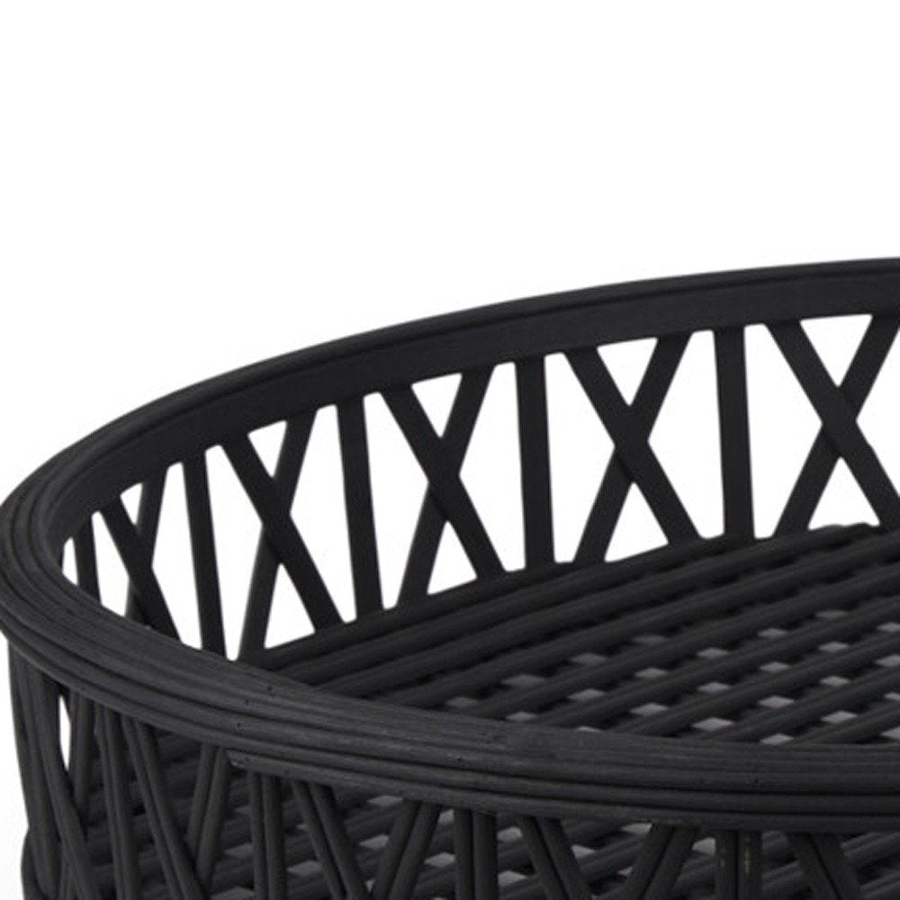 Set of Two Black Round Wicker Handmade Serving Trays  Warm Home View