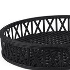Set of Two Black Round Wicker Handmade Serving Trays  Warm Home View