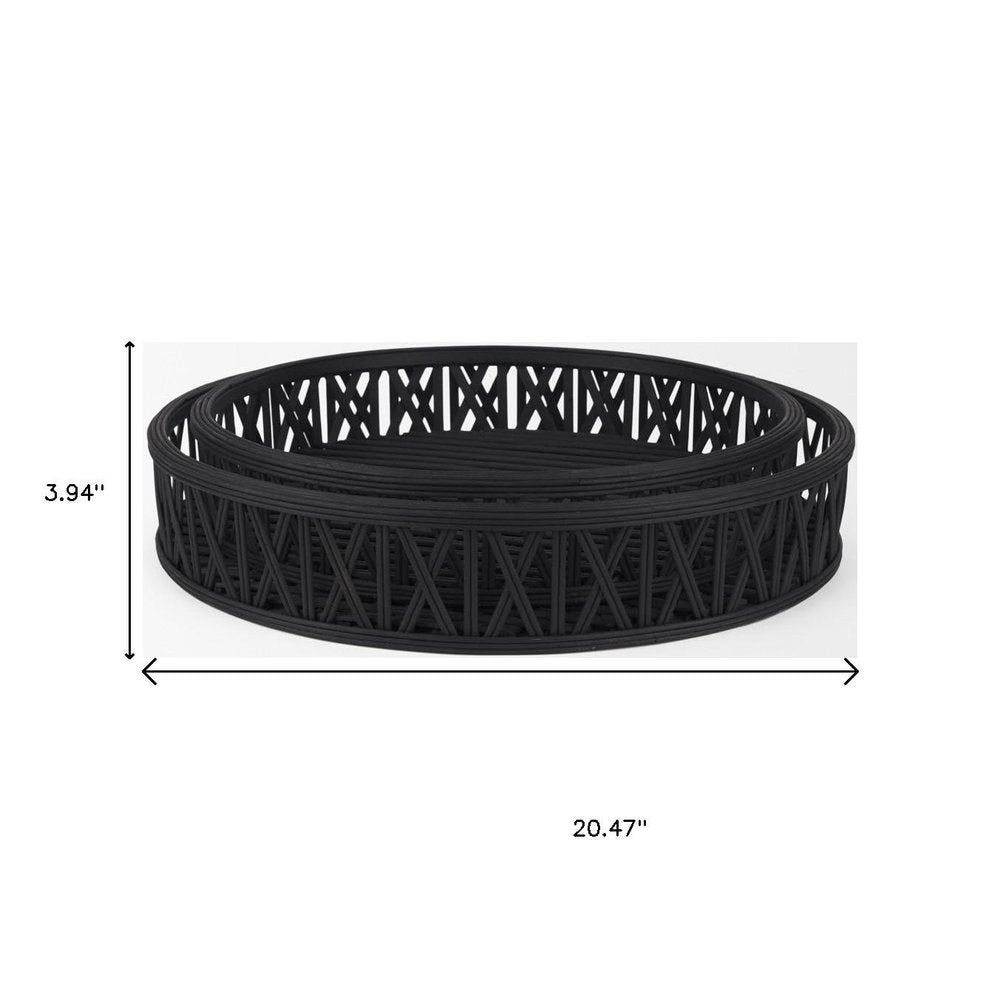 Set of Two Black Round Wicker Handmade Serving Trays  Warm Home View