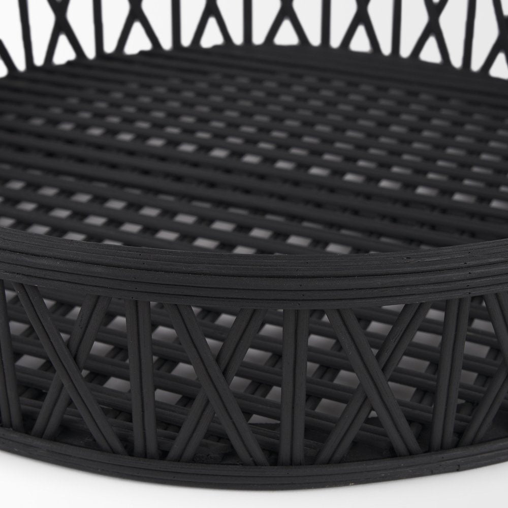 Set of Two Black Round Wicker Handmade Serving Trays  Warm Home View