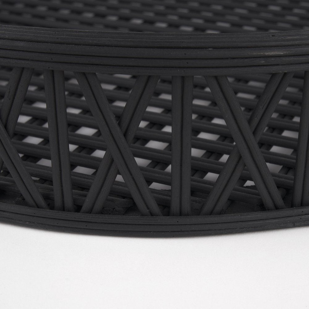 Set of Two Black Round Wicker Handmade Serving Trays  Warm Home View