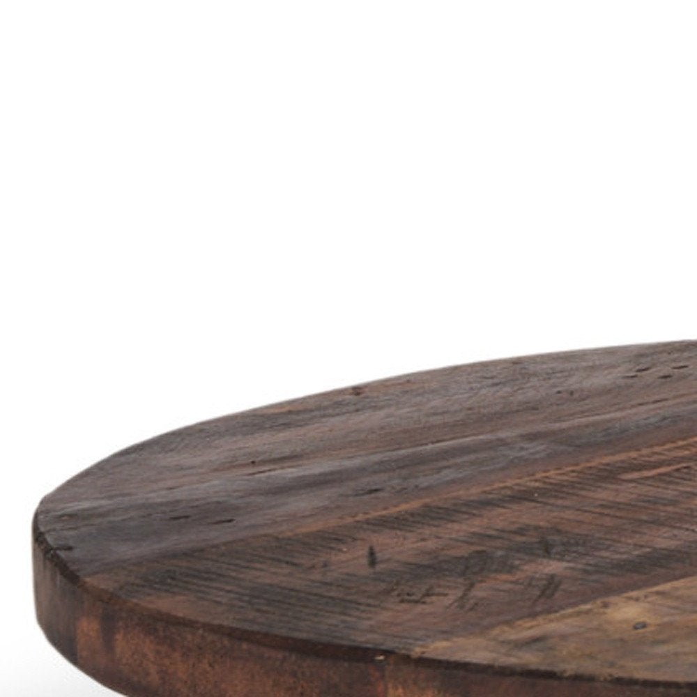 Set of Two Brown Reclaimed Wood Handmade Round Riser Trays  Warm Home View