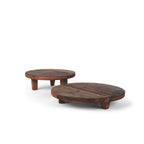 Set of Two Brown Reclaimed Wood Handmade Round Riser Trays  Warm Home View