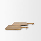 Set of Two Natural Solid Wood Handmade Serve Boards With Handles  Warm Home View
