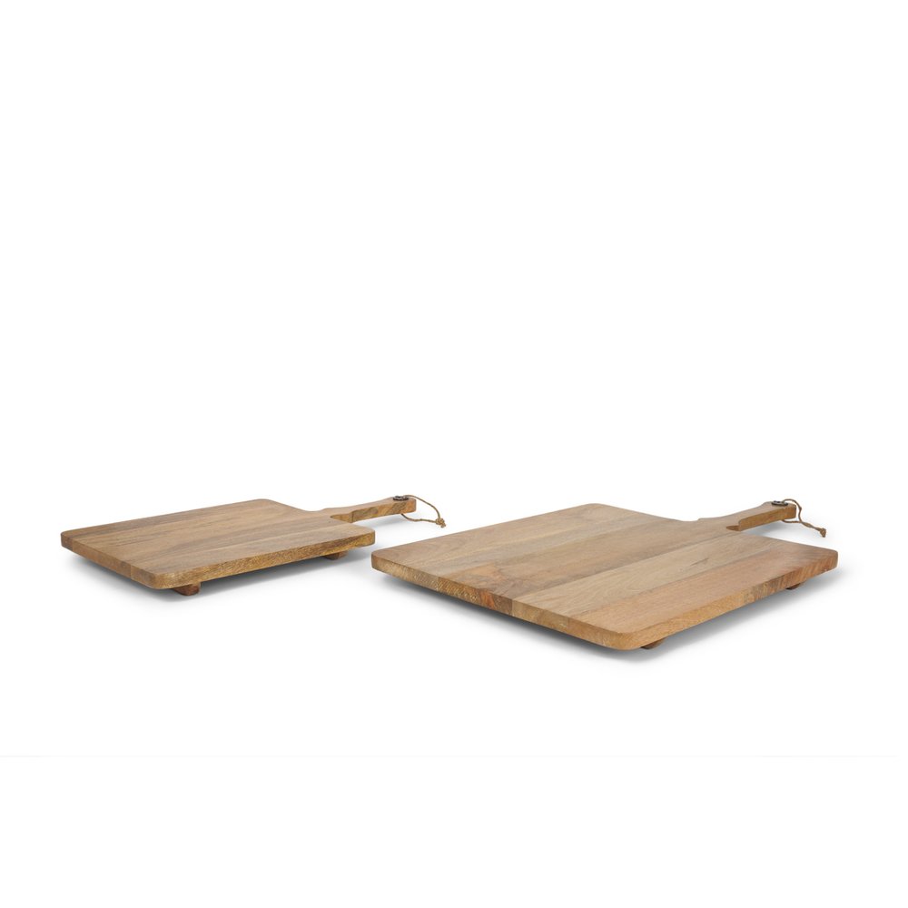 Set of Two Natural Solid Wood Handmade Serve Boards With Handles  Warm Home View