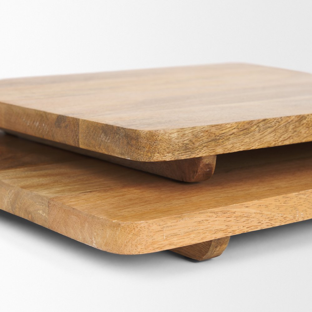 Set of Two Natural Solid Wood Handmade Serve Boards With Handles  Warm Home View