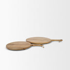 Set of Two Natural Solid Wood Handmade Round Serve Boards With Handles  Warm Home View