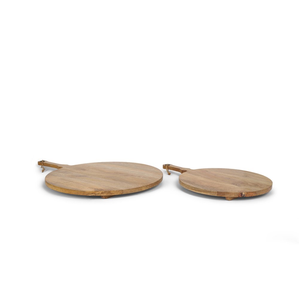 Set of Two Natural Solid Wood Handmade Round Serve Boards With Handles  Warm Home View