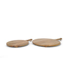 Set of Two Natural Solid Wood Handmade Round Serve Boards With Handles  Warm Home View