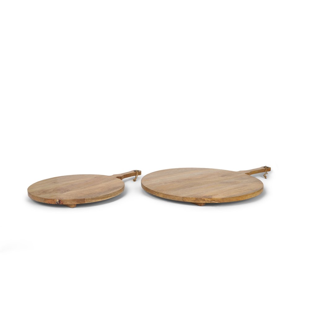 Set of Two Natural Solid Wood Handmade Round Serve Boards With Handles  Warm Home View