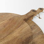 Set of Two Natural Solid Wood Handmade Round Serve Boards With Handles