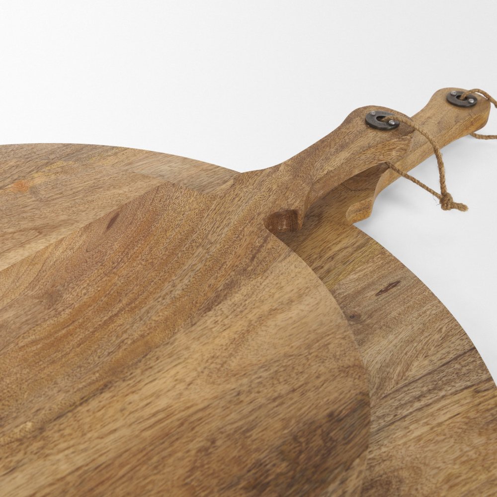 Set of Two Natural Solid Wood Handmade Round Serve Boards With Handles  Warm Home View