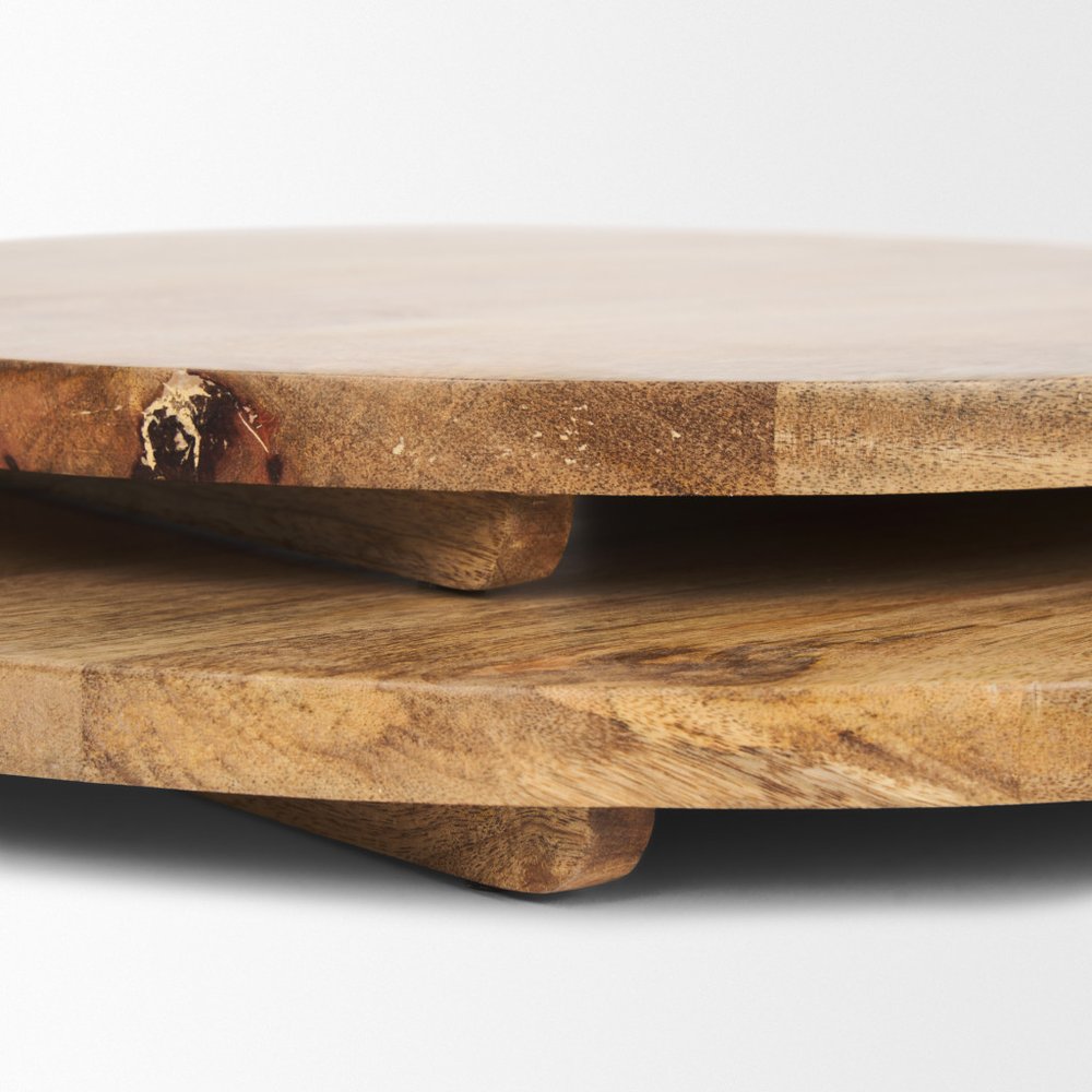 Set of Two Natural Solid Wood Handmade Round Serve Boards With Handles  Warm Home View